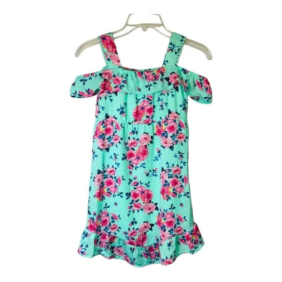 Wonder Nation Floral Print Off Shoulder Ruffle‎ Dress Girls Size Medium - Picture 2 of 7